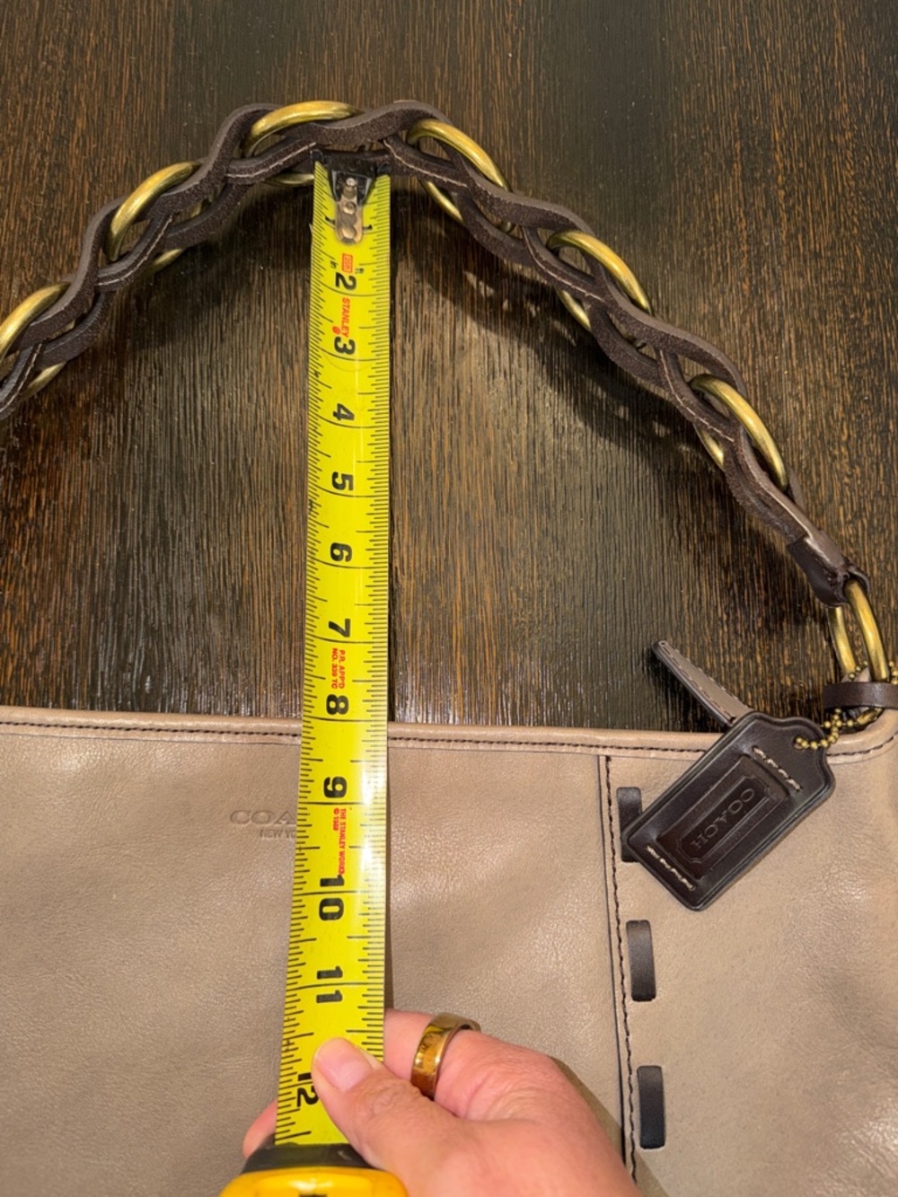 COACH Soft Taupe Leather Shoulder Bag with Braided Dark Brown Handle - Picture 6 of 16